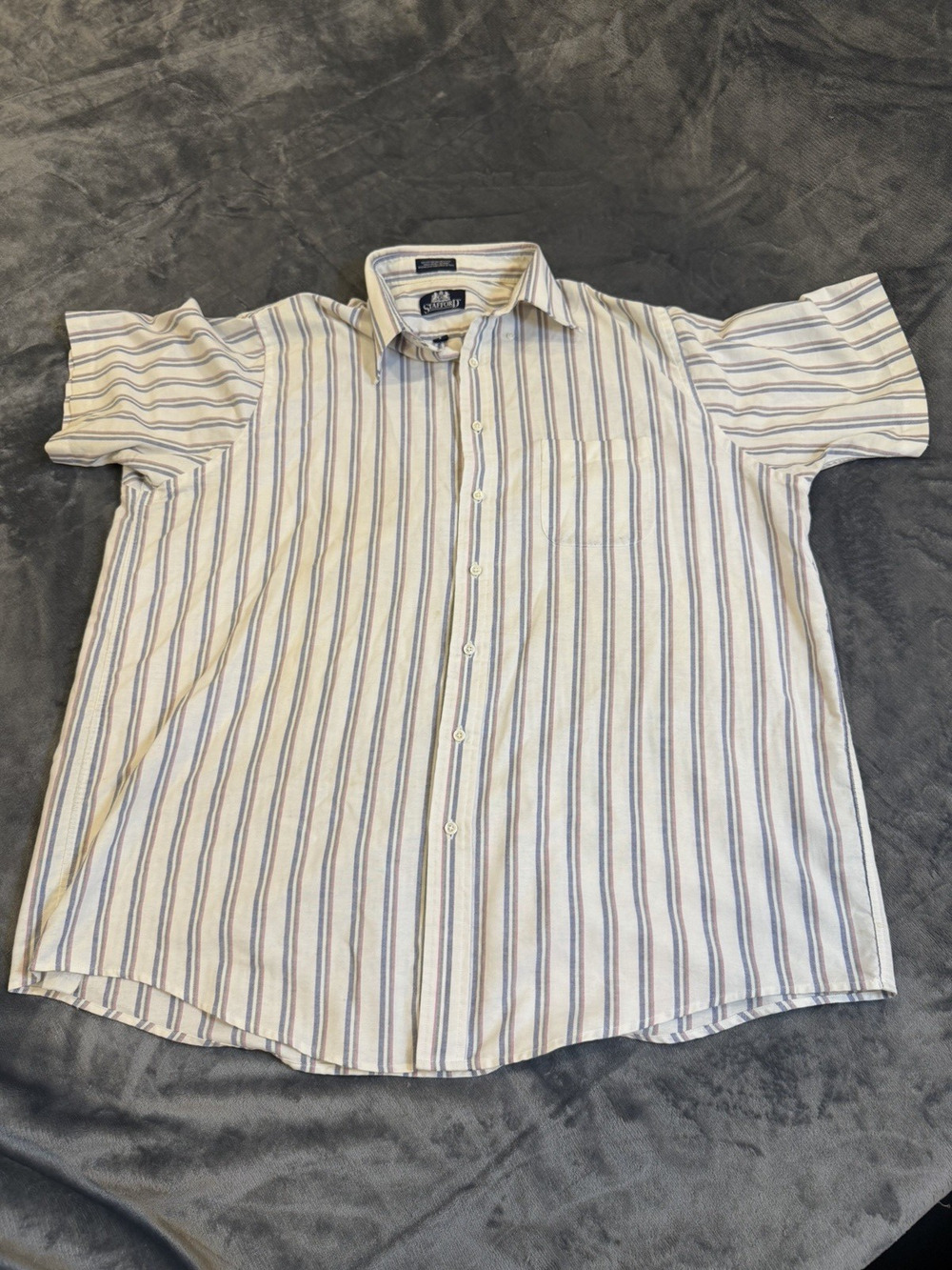 Stafford Mens Shirt 18.5 Big Regular Fit S/S Button Down Cotton Blend Striped